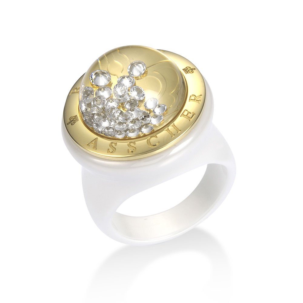 ステラ ホワイトセラミック×K18イエローゴールド ダイヤモンドリング│ロイヤルアッシャー