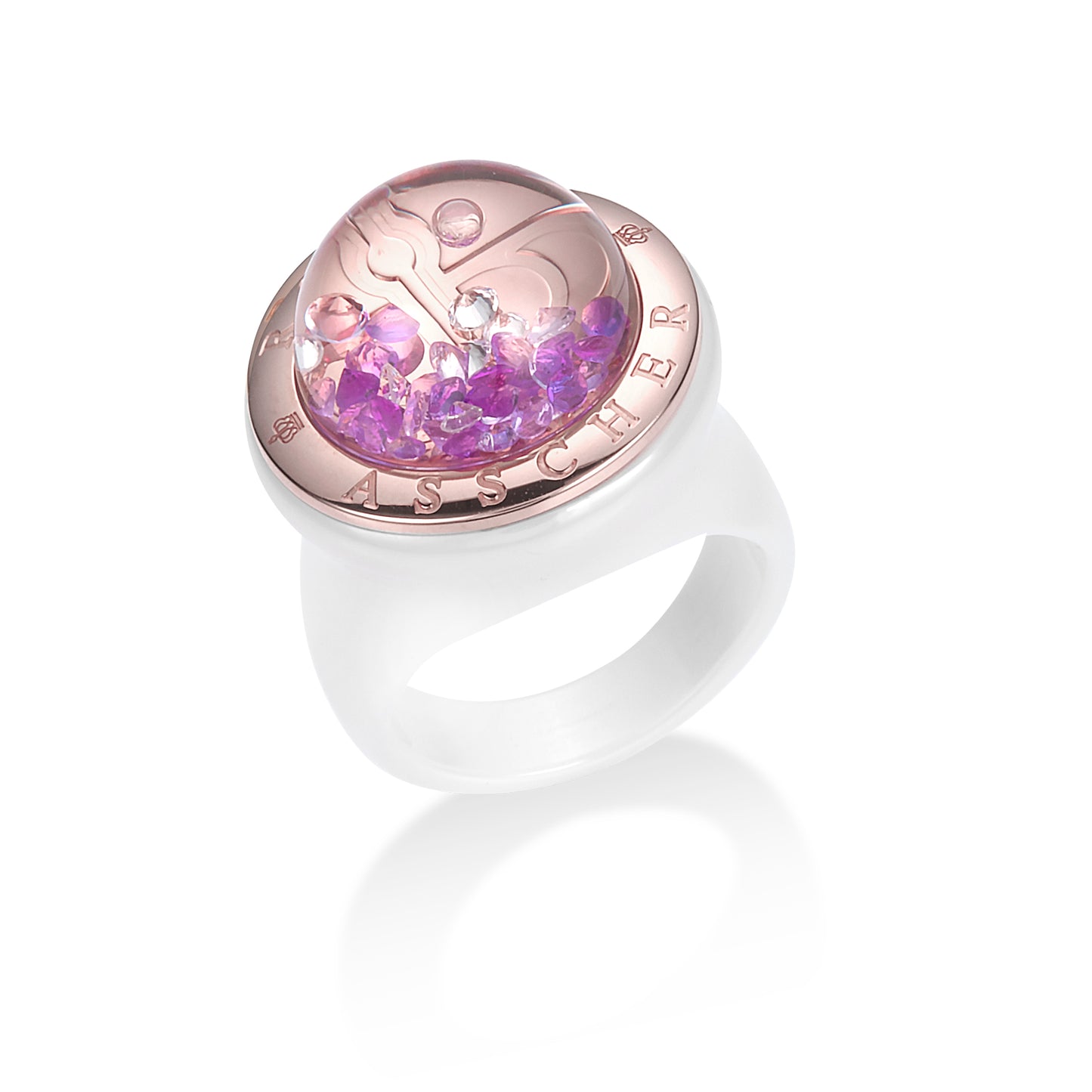 ステラ ホワイトセラミック×K18ピンクゴールド ピンクサファイヤリング│ロイヤルアッシャー
